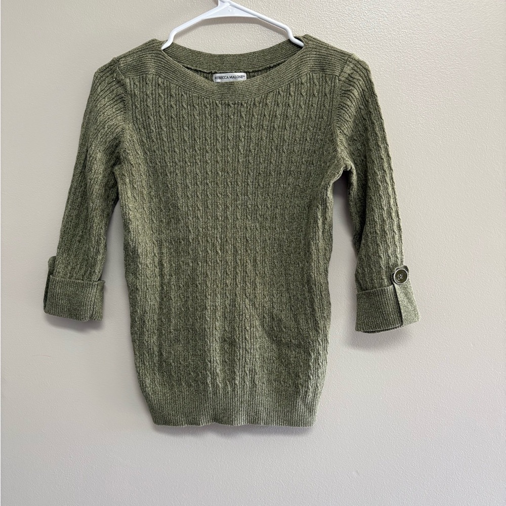 Rebecca Malone Sage Green Cable Knit Sweater